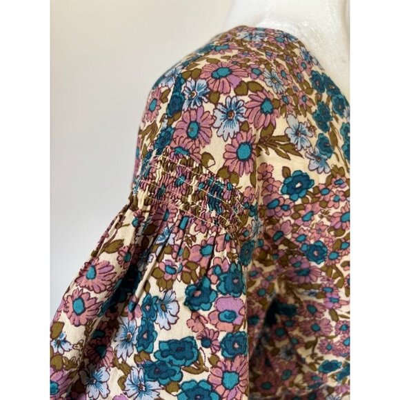 ANTHROPOLOGIE MAEVE Odette Smocked Blouse Size Small Floral 3/4 Sleeve V-Neck - Picture 7 of 10